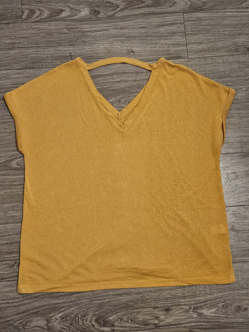 LOFT Mustard V-Neck Short Sleeve Blouse with Back Strap Detail Size XL - Picture 4 of 6